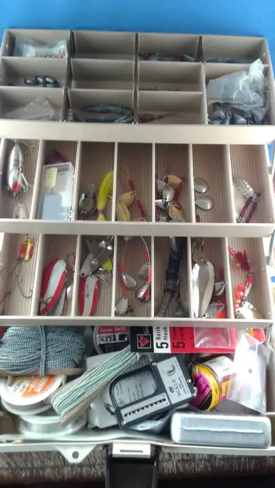 Tackle Mate fishing Box full of tackles, weights, lines, ropes, scale, many other things. Still avai...