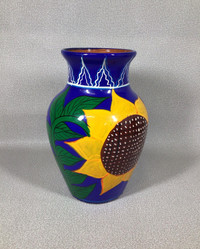 Terracotta painted sunflower vase