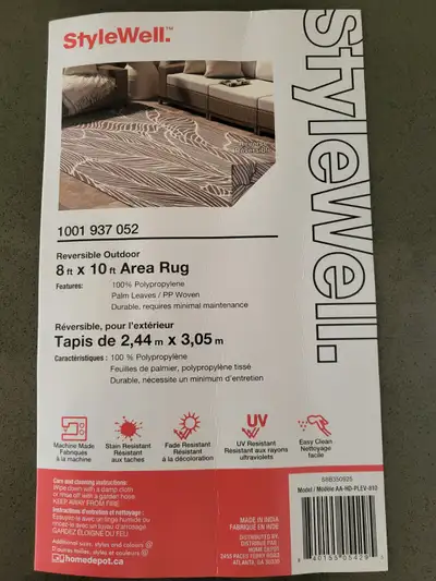 Outdoor Area Rug - Reversible 8 x 10 ft - Tapis Extérieur, View more