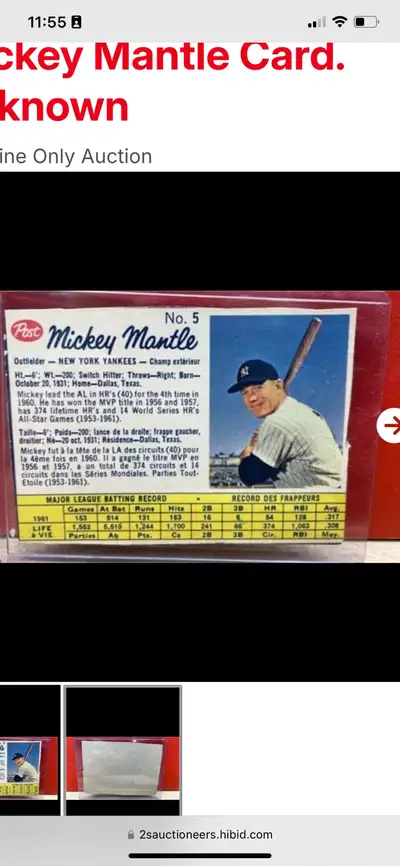 Mickey Mantle Card, View more