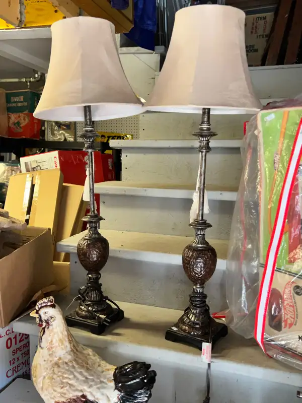 PAIR OF MATCHING ORNATE TABLE LAMPS - 3 FEET TALL + TASSELS63611956924547120