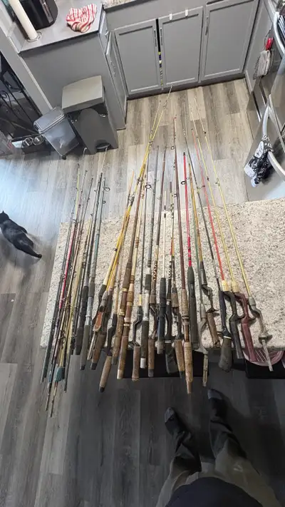 assorted vintage fishing rods and tips  parte, View more