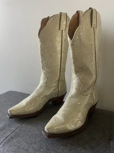 Gold leather women's Boulet cowboy boots, View more