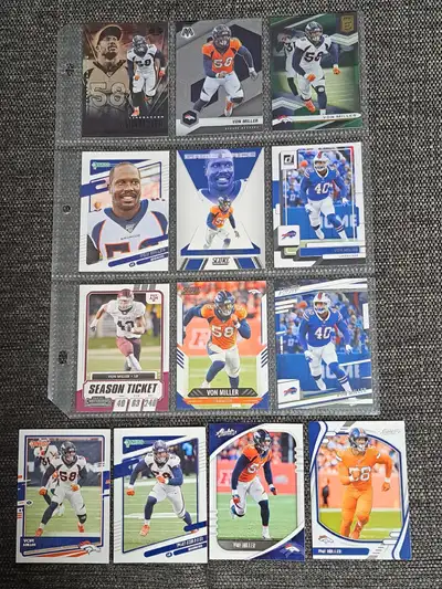 Selling 13 collectible Von Miller football cards in EXCELLENT condition comes with album sleeve plea...