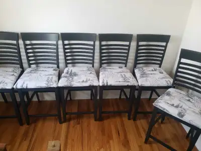 Beautiful solid wood bar stools have been refinished in Classic Black by Behr and sealed with a clea...