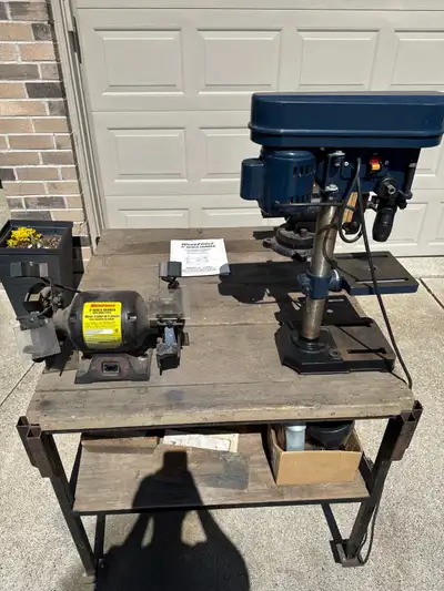 Selling complete setup including: • Mastercraft 8” Drill Press • WorkForce 6” Bench Grinder • Heavy-...