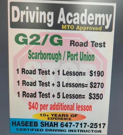 Learn Driving from a Profesional Instructor. MTO Approved, Licenced and Registered 10+ years of Driv...