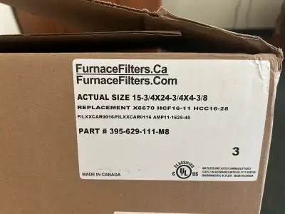 2 filters - new - wrong size for my furnace.15 2/4 by 24 3/4 by 4 3/8 made by furnace filters.ca Par...