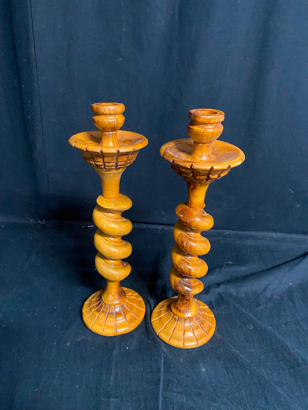 Pair of Carved Wooden Candle Holders in Home Décor & Accents in Moncton