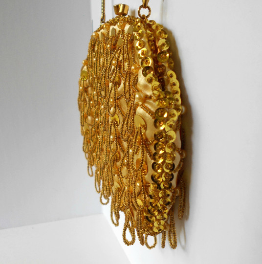 Vtg Beaded Handbag Clutch Purse Evening Wedding Gold Tone Pearls in Women's - Bags & Wallets in St. Catharines - Image 4