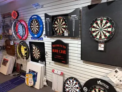 Dartboards, Darts and Cabinets / Idée Cadeaux Dards et Cabinets Dartboard starting at $69.95 / Cible...