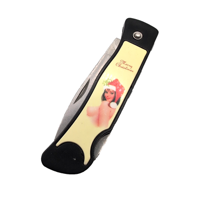 Vintage Pocket Knife w/ Nude Woman Christmas Theme 2 3/8" Blade, View more