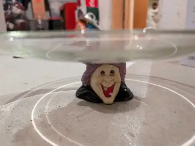 Glass cake plate for cupcakes or Halloween goodies. Cute witch. Brampton