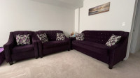 Three piece purple couch set