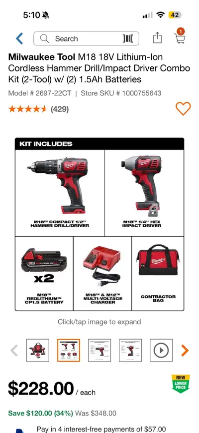 Milwaukee M18 Impact & Hammer Drill combo, View more