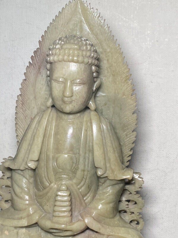 Chinese Antique Carved Stone Sits with Buddha Tower 9.5 ”. in Arts & Collectibles in Vancouver - Image 2