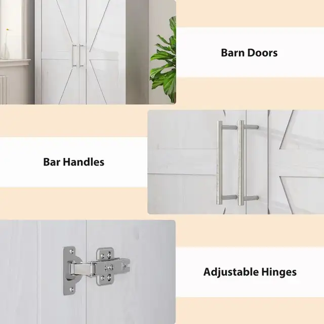 Wardrobe Cabinet with Hanging Rod, Anti-Tipping and 2 Barn Doors in Dressers & Wardrobes in Markham / York Region - Image 7