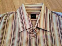 Men's Hugo Boss Cream Striped Dress Shirt