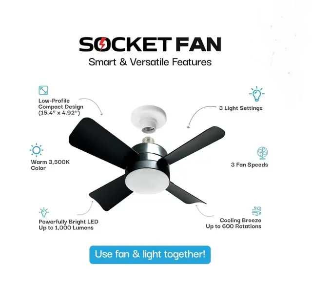 "BNIB" Socket Fan Light with Remote Control487256357204152324