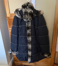Plus Size 3X Winter Coat with Faux Fur, Contrasting Trim and Det