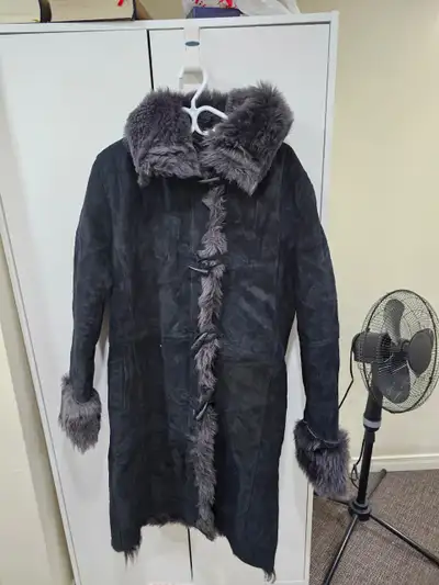 Real Suede Long Coat – Genuine Fur & YKK Zippers – Black – New, View more