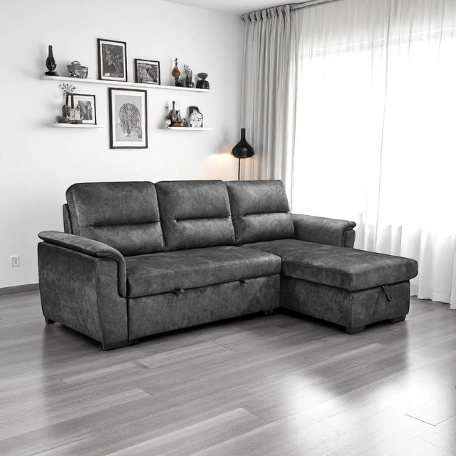Big Offer New Sectional Sofa Bed In Fabric Upholstery - Grey in Couches & Futons in City of Toronto - Image 2