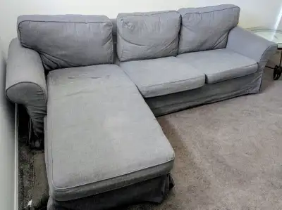 Selling our IKEA EKTORP Loveseat and Chaise Now called UPPLAND Chaise is movable, removable grey EKT...