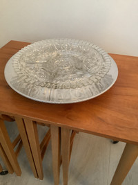 GLASS SERVING TRAY WITH CHROME TURNTABLE