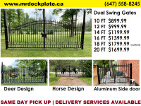 driveway gates, posts, fences, dual swing gates, wrought iron, a
