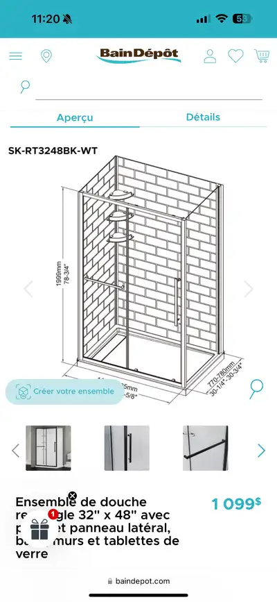 Panneaux pour douche acheter chez Bain dépôt , un panneaux de 46''x78'' et un de 30''x78'', À vendre...