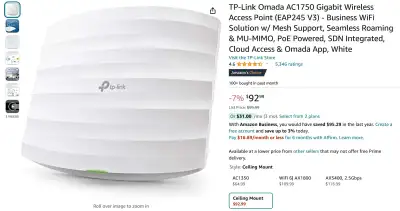 2 units available. Price listed in for one. Omada compatible access point. Can be wall or ceiling mo...