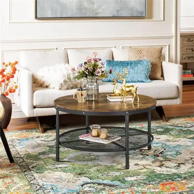 35.5in Round Coffee Table,2-Tier Industrial Furniture Table for , View more