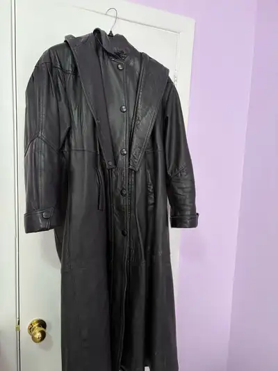 Cuir mouton noir Womens black long trench coat manteau (noir), View more