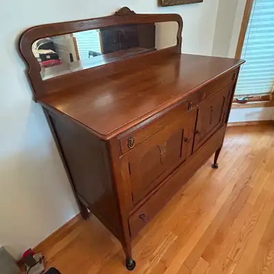 Antique buffet or sideboard early 20th Century. Tiger Oak Hutch, View more