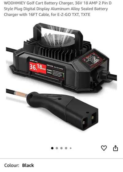 This WODHMIEY 36V 18 Amp Golf Cart Battery Charger is designed with a 2 Pin D Style Plug and a digit...