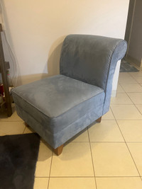 Two Blue Suede Lounge chairs 