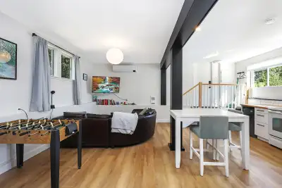 Suite is an unfurnished 2 bedroom, 1 bath (3pc) with open plan living, new kitchen, new heat pump, d...