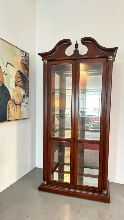 SOLID CHERRY WOOD Curio Display Cabinet with Light & Key, View more