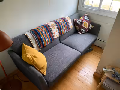 6’10” in length and 2’6” in depth. 2’ 8” in height. Bought on wayfair. Back lays down flat for sleep...