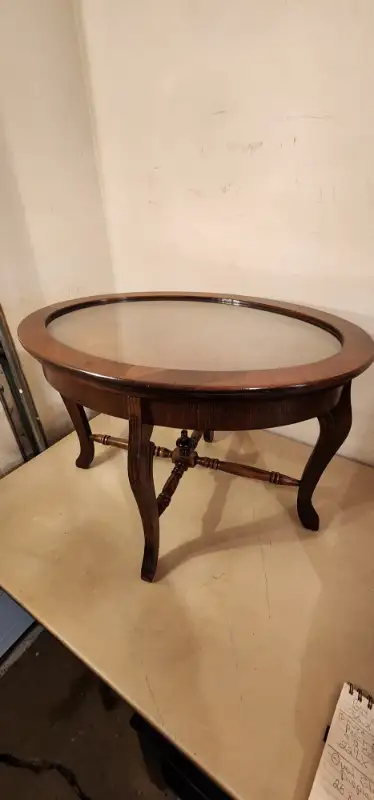 Vintage Glass Top Wood Display Table with Removable Top 26in x 1, View more