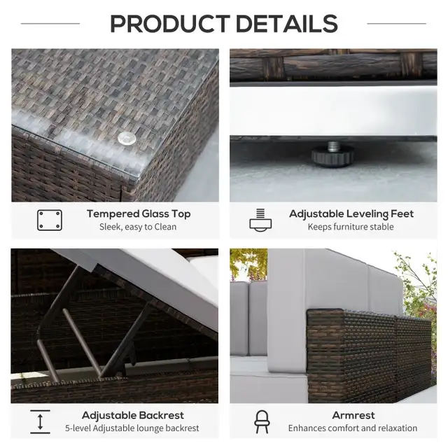 9 Pieces Wicker Patio Furniture Set with Cushion, Light Grey in Patio & Garden Furniture in Markham / York Region - Image 8