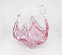 Vtg Lavorzione Arte Murano Venitian Glass Swan Pink White Swirl