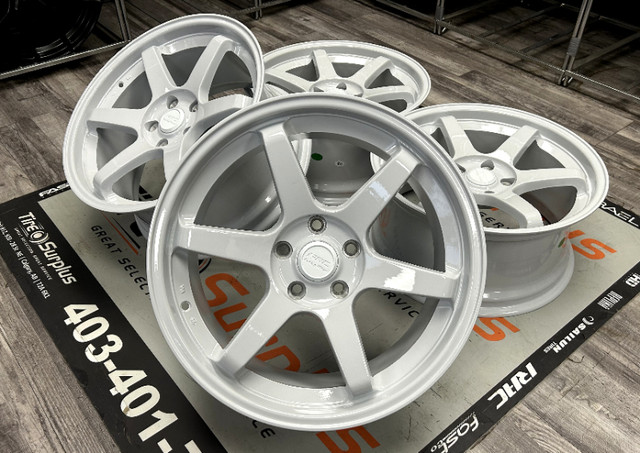 18" TSR9 Gloss White Wheels 5x114.3 (TE37 Style) in Tires & Rims in Calgary - Image 2