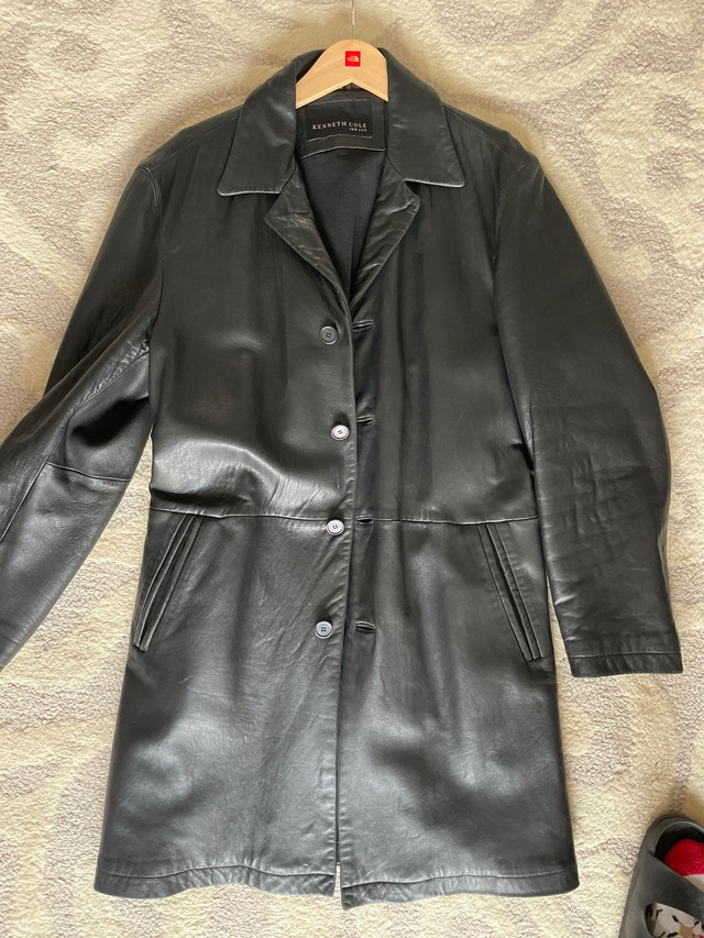  Kenneth Cole long men’s black  leather  jacket. Medium  in Men's in Banff / Canmore - Image 3