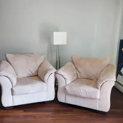 Two Light Beige Plush Armchairs for Sale