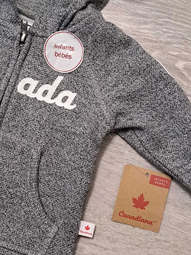 NEW Canadiana Infant Gray Zip Up Hoodie; Size 0-3M & 6-1 in Kids & Youth in Calgary - Image 3
