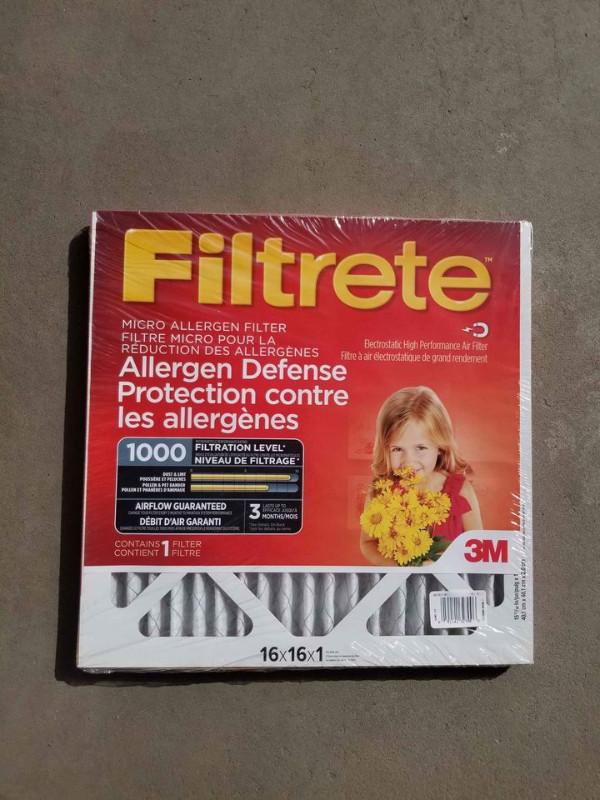 Filtrete 16x16x1 MPR 1000 Rating Pleated AC Furnace Air Filter in Heaters, Humidifiers & Dehumidifiers in Edmonton
