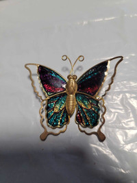 vintage Butterfly Brooch Pin Sparkle Enamel Green/ Blue/ Red