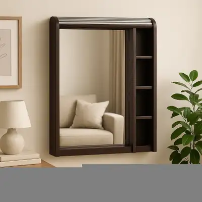 Wall Mirror w/ Storage Shelves – Modern, Minimal & Practical, View more