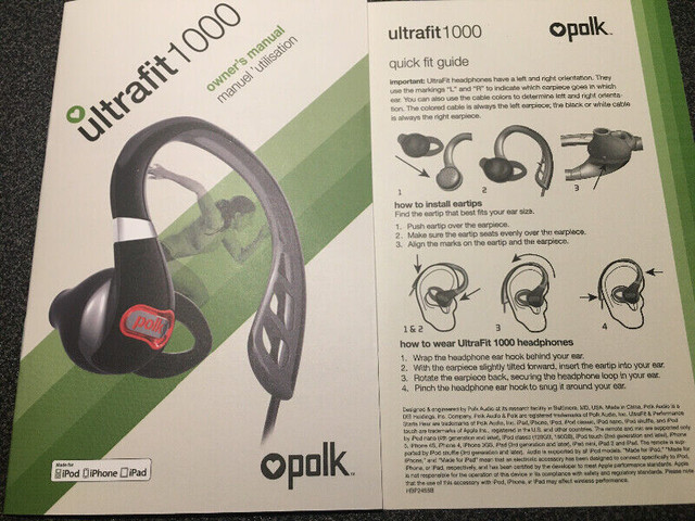 Polk audio ultra fit 1000headphones with all accessories in Headphones in Mississauga / Peel Region